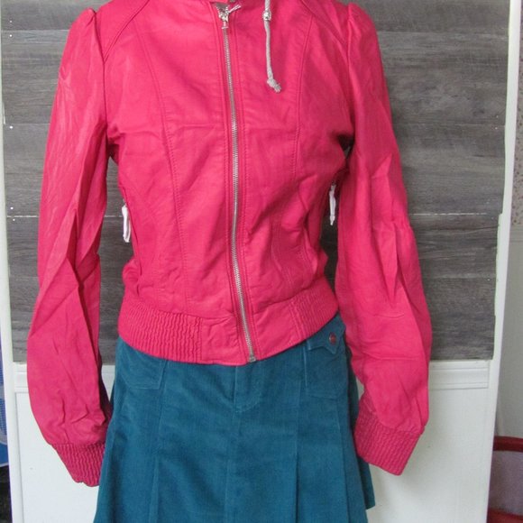 PALOMARES LADIES MAGENTA VEGAN LEATHER BOMBER JACKET - Picture 2 of 14